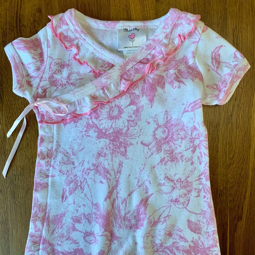 MAD SKY KIDS Girls Pink Toile Romper 12 Mos Ruffles Cotton Playsuit Toddler Girl - Picture 8 of 8